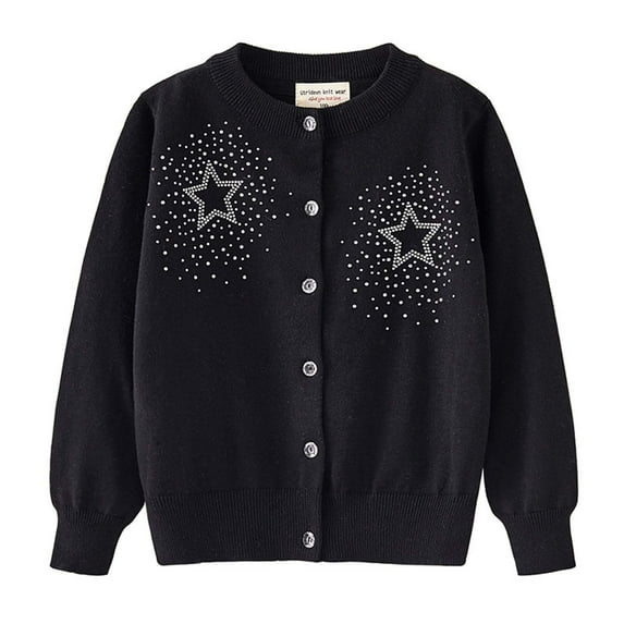 Toddler Boys Girls Knit Cardigan Size 8 Star Rhinestone Fashion Button Up Sweaters Long Sleeve Solid Kids Tops Outerwear Black 4 Years