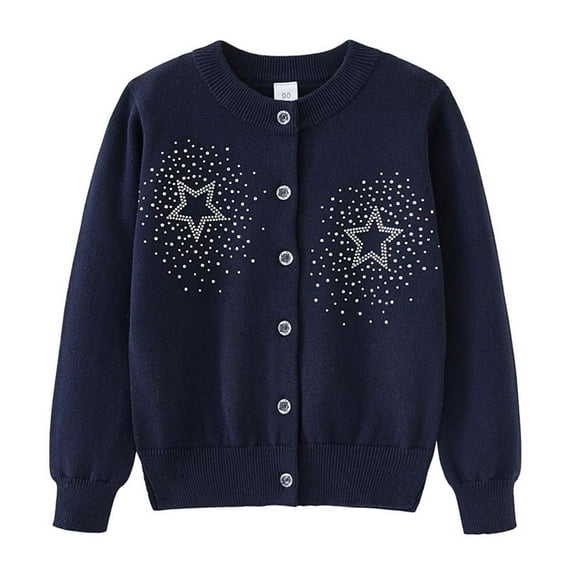 Toddler Boys Girls Knit Cardigan Size 8 Star Rhinestone Fashion Button Up Sweaters Long Sleeve Solid Kids Tops Outerwear Dark Blue 4 Years