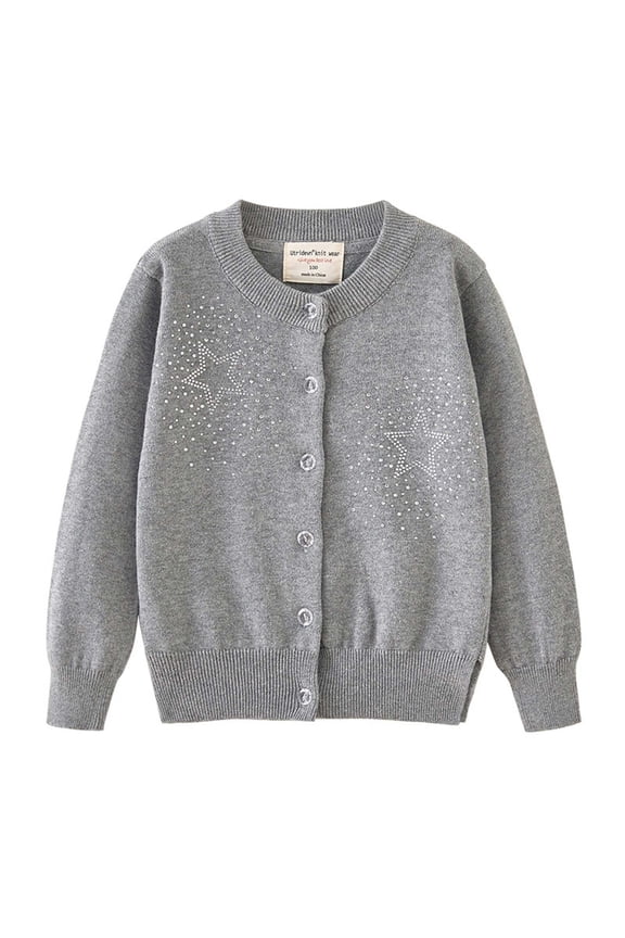 Toddler Boys Girls Knit Cardigan Size 8 Star Rhinestone Fashion Button Up Sweaters Long Sleeve Solid Kids Tops Outerwear Gray 7 Years