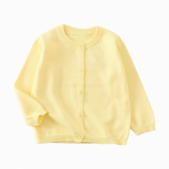 Toddler Boys Girls Knit Cardigan Sweater - Button Down School Uniforms Cardigan(Light Yellow,1-2 Years)