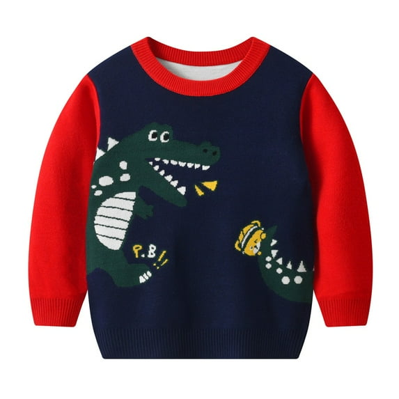 Toddler Boys Girls Knit Sweater Christmas Cartoon Dinosaur Pullover Sweatshirt Crew Neck Kids Tops Fall Winter Clothes