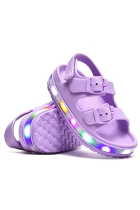 Toddler Boys Girls LED Double Buckle Sandals Open Toe Flat Slide Kids With Adjustable Back Strap Purple 5