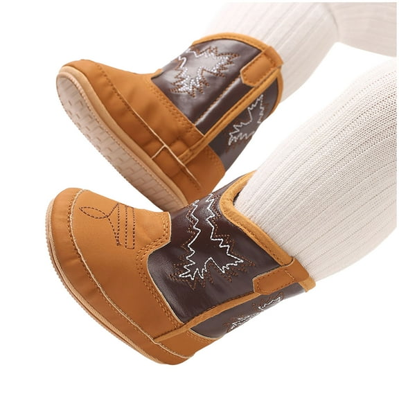Toddler Boys Girls Leather Cowboy Boots Kids Soft Sole Non Slip Ankle Booties Comfortable Non Slip Walking Shoes