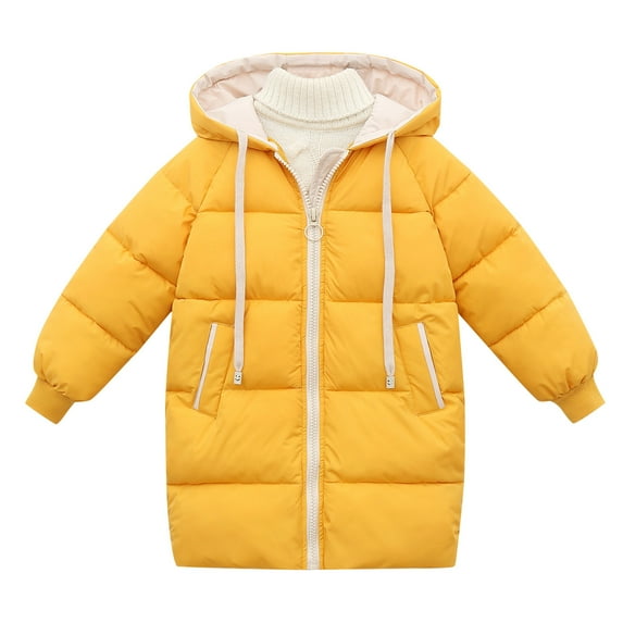 Toddler Boys Girls Long Puffer Jacket Heavyweight Winter Coat Kids Solid Hooded Jacket Windproof Outwear Baby Boy Jacket