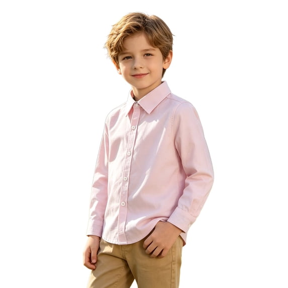 Toddler Boys Girls Long Sleeve Button Down Shirts Kids Stretch Stain School Uniform Basic Solid Dress Shirt