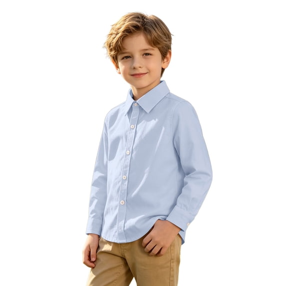 Toddler Boys Girls Long Sleeve Button Down Shirts Kids Stretch Stain School Uniform Basic Solid Dress Shirt