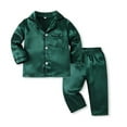 thumbnail image 1 of Toddler Boys Girls Long Sleeve Pajamas Sets Kids Satin Silk 2PCS Sleepwear Suit Button Down Shirts+Sleep Pants Children's Christmas Pajamas Loungewear Gifts, 1-7 Years, 1 of 8