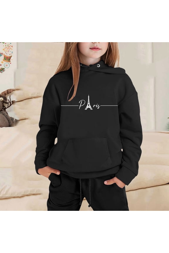 Toddler Boys Girls Long Sleeve Simple Design Outfits Set Warm Hoodie Pullover Tops Pants Kids Streetwear Trendy Spring Fall Dailywear