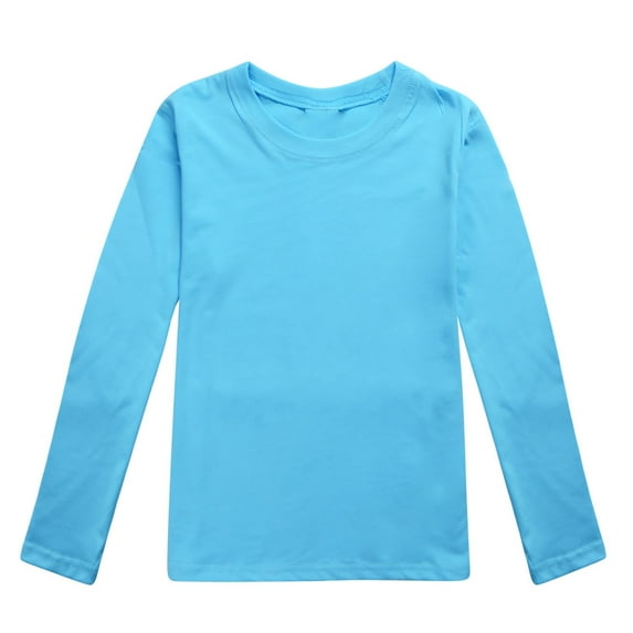 Toddler Boys & Girls Long Sleeve Tee - Soft Solid Color Cotton Top for Fall & Everyday,Color:Blue,Size:12-13 Years