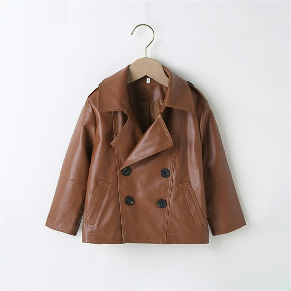Toddler Boys Girls Motorcycle Faux Leather Jackets Coat Winter Outwear for 4-5 Years Brown
