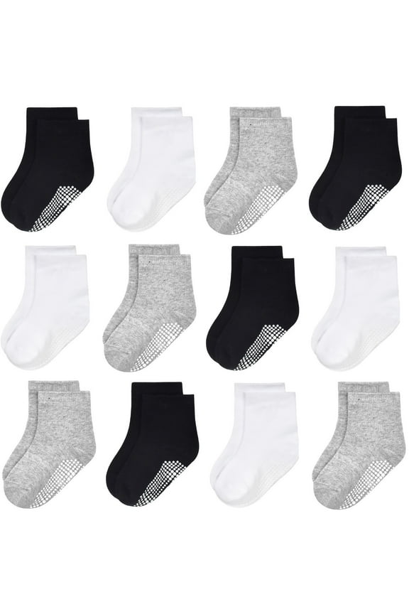 Toddler Boys Girls Non Slip Socks 12 Pairs Anti Skid Sticky Baby Socks Cotton Socks for 0-7 Years Little Kids Infants