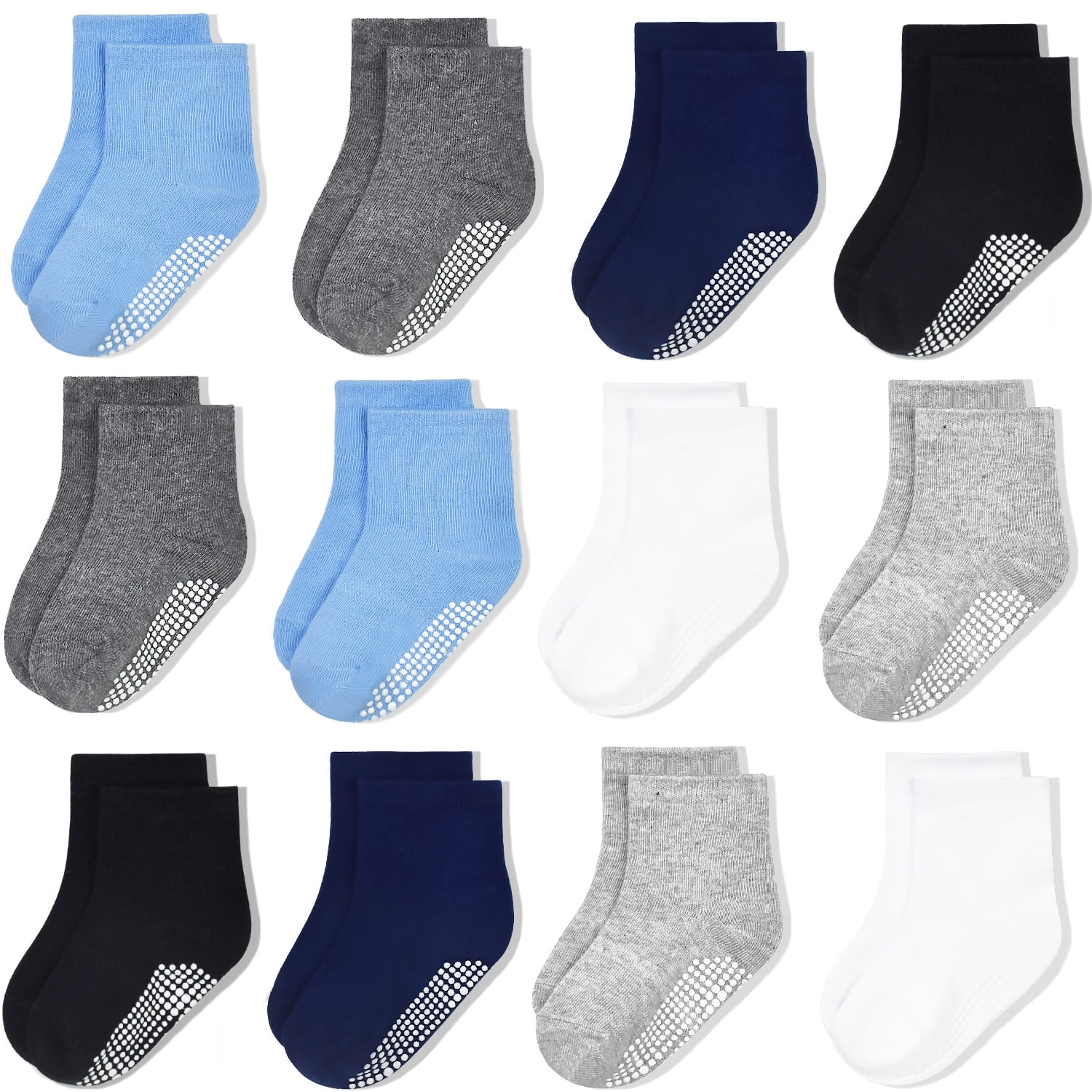 Grip NonSlip Toddler Boys Girls Socks, 12 Pairs Anti Skid Cotton for 07 Years Kids Infants