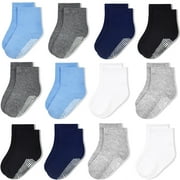 Toddler Boys Girls Non Slip Socks 12 Pairs Anti Skid Sticky Baby Socks Cotton Socks for 0-7 Years Little Kids Infants
