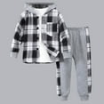 thumbnail image 1 of Toddler Boys Girls Outfit Plaid 2-Piece Set Hooded Long Sleeve Button Down Shirt and Sweatpants Fall Winter Casual Clothes 2-7 Years, 1 of 7
