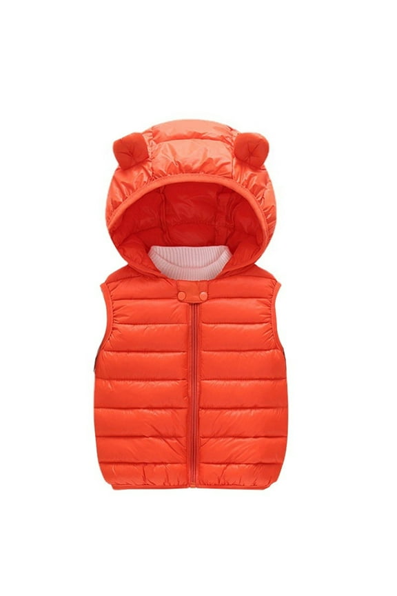 Toddler Boys Girls PPuffer Vest Fall Winter Padded Warm Jacket Lightweight Cartoon Bear Ears Hooded Zipper Coat