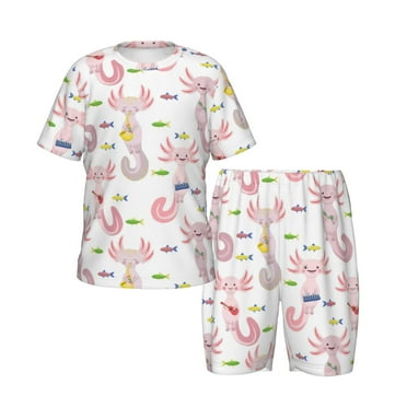 Toddler Boys Girls Pajamas - Cartoon axolotls play musical cute Soft Kids Pajamas Short Sleeve Sleepwear Pjs Set