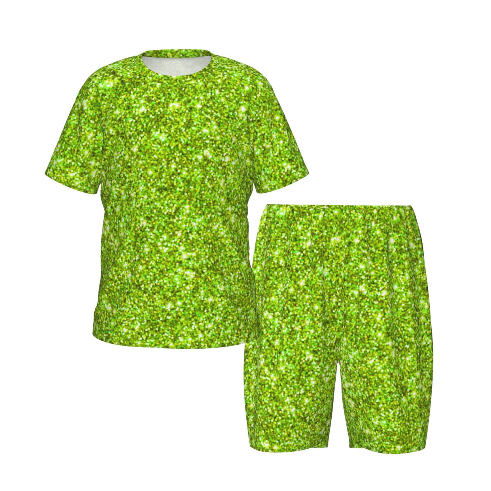 Toddler Boys Girls Pajamas Lime green glitter Soft Comfort Kids Pajamas Short Sleeve Sleepwear Pjs Set