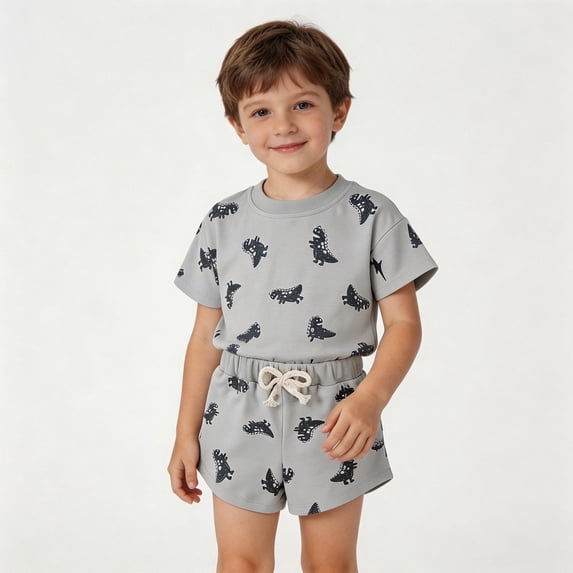 Toddler Boys Girls Pajamas Set Graphic Print Casual Short Sleeve Crewneck Pullover Top with Shorts Set Toddler Boy Outfits for Summer