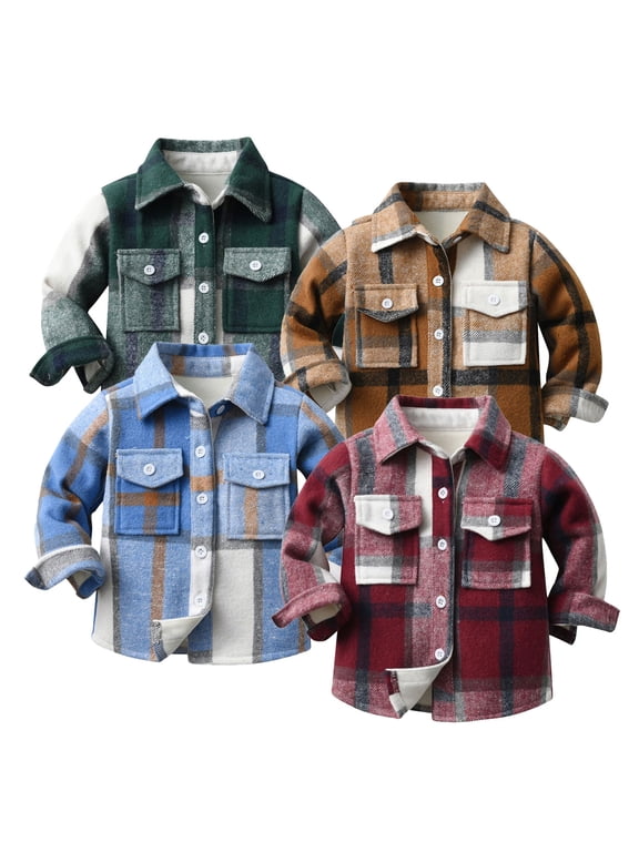 Toddler Boys Girls Plaid Flannel Shacket with Collared Neck and Button Down Front for Casual Outerwear Coat 2-3 Years Kids Fall Winter Coats