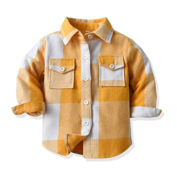 Toddler Boys Girls Plaid Shirt Long Sleeve Warm Casual Jacket Lapel Button Tops Outwear Coat for Unisex Kids Yellow, 3-6M