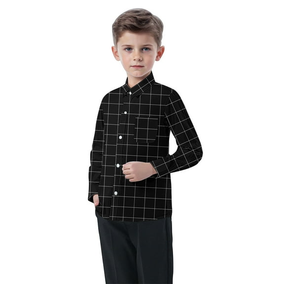 Toddler Boys Girls Plaid Shirts Back to School Long Sleeve Button Down Shirt Dressy Fall Spring Casual Going Out Tops, Black, 3 Years
