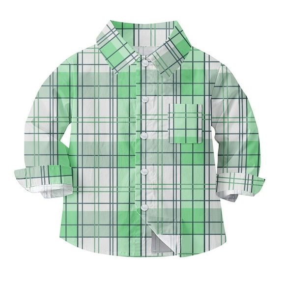 Toddler Boys Girls Plaid Shirts Back to School Long Sleeve Button Down Shirt Dressy Fall Spring Casual Going Out Tops, Green, 12 Months
