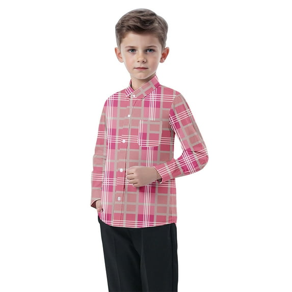 Toddler Boys Girls Plaid Shirts Back to School Long Sleeve Button Down Shirt Dressy Fall Spring Casual Going Out Tops, Hot Pink, 2 Years