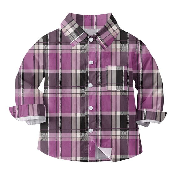 Toddler Boys Girls Plaid Shirts Back to School Long Sleeve Button Down Shirt Dressy Fall Spring Casual Going Out Tops, Purple, 2 Years