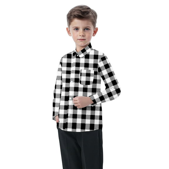 Toddler Boys Girls Plaid Shirts Back to School Long Sleeve Button Down Shirt Dressy Fall Spring Casual Going Out Tops, White, 3 Years