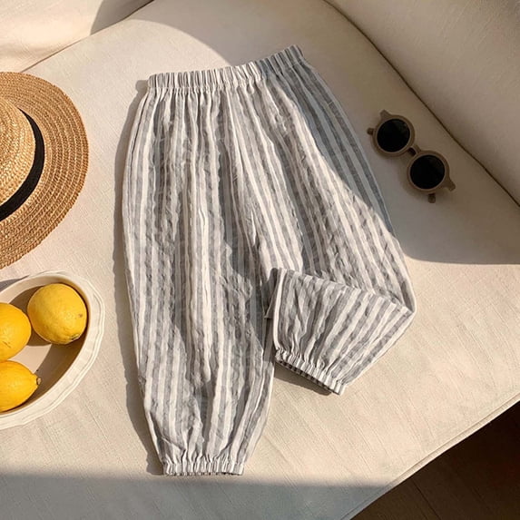 Toddler Boys Girls Plaid Striped Pants – Comfortable Elastic Waist Trousers for Kids Ages 1-6 Years, Versatile Summer Holiday Bottoms for Daily Play