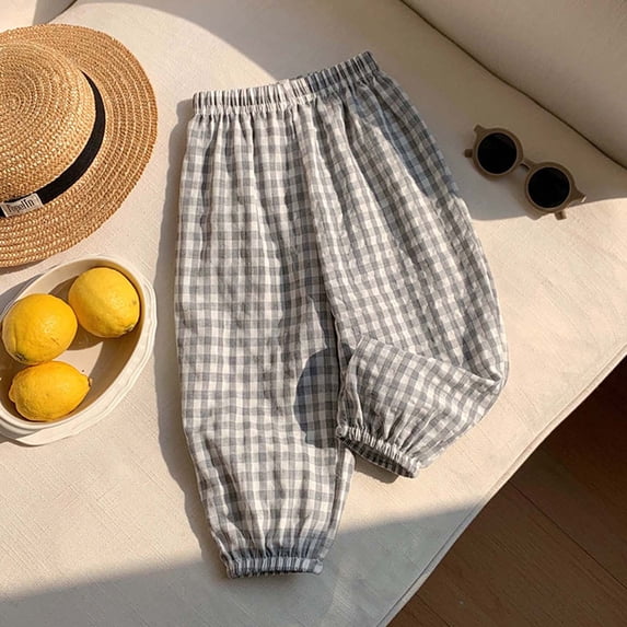 Toddler Boys Girls Plaid Striped Pants – Comfortable Elastic Waist Trousers for Kids Ages 1-6 Years, Versatile Summer Holiday Bottoms for Daily Play