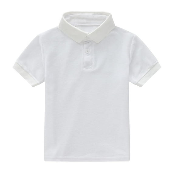 Toddler Boys & Girls Polo Shirt - Short Sleeve Solid Color Button-Up Top for Summer, Holidays & Casual Wear,Color:White,Size:6-7 Years