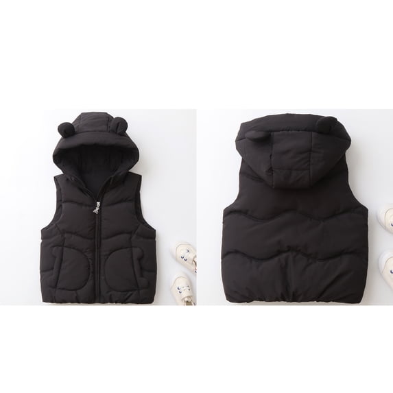Toddler Boys Girls Puffer Vest Boys Winter Vest Cute Hooded Jackets with Bear Ear Sleeveless Lightweight Puffer Jacket Winter Outfits for Boys 18-24 Months