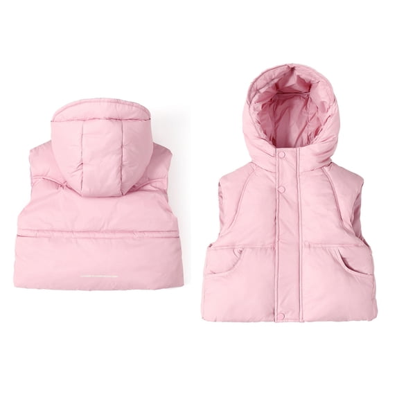 Toddler Boys Girls Puffer Vest Toddler Girls Winter Vest Hooded Jacket Sleeveless Windproof Down Jacket Baby Winter Jacket for Girls 1-2 Years