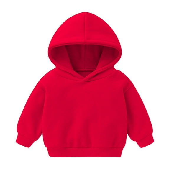 Toddler Boys Girls Pullover Sweatshirt Children Solid Plus Babies Hooded Color Top Girls Tops Red 4 Years-5 Years