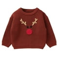 thumbnail image 1 of Toddler Boys Girls Reindeer Pullover Knitted Sweater Long Sleeve Crew Neck Soft Winter Warm Top for Kids Children, 1 of 4