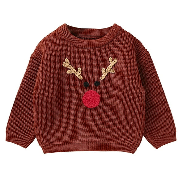 Toddler Boys Girls Reindeer Pullover Knitted Sweater Long Sleeve Crew Neck Soft Winter Warm Top for Kids Children