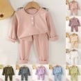 thumbnail image 1 of Toddler Boys Girls Ribbed Knit 2 Piece Outfit, Crew Neck Long Sleeve Top and Pants, Soft Loungewear Sleepwear Set for Daily Play and Vacation | Akmoler,Army Green 0-1Years, 1 of 6