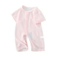 thumbnail image 1 of Toddler Boys Girls Romper Crew Neck Short Sleeve Button Down Jumpsuit Summer Lightweight Comfy One Piece Onesies (1 Years, Pink), 1 of 3