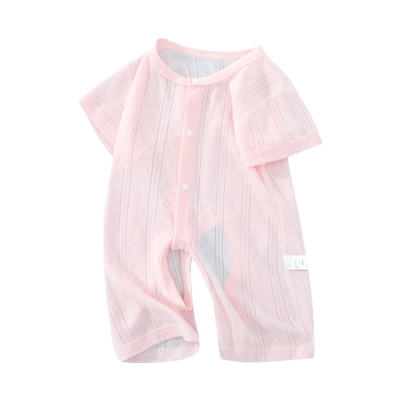 Toddler Boys Girls Romper Crew Neck Short Sleeve Button Down Jumpsuit Summer Lightweight Comfy One Piece Onesies (1 Years, Pink)