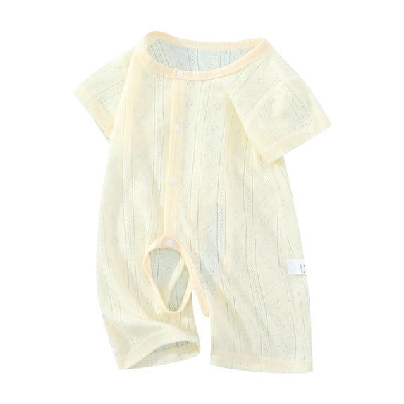 Toddler Boys Girls Romper Crew Neck Short Sleeve Button Down Jumpsuit Summer Lightweight Comfy One Piece Onesies (3 Months, Yellow)