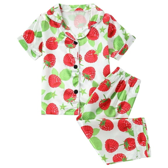 Toddler Boys Girls Satin Pajamas Set Silky Button Down Loungewear 2 Piece Short Sleeve Collared Pjs Kids Nightwear Red, 5 Years