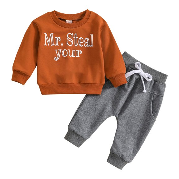 Toddler Boys Girls Set Autumn/Winter Letter Printing Sweater Solid Color Lace Up Pants Two Piece Set Party Birthday School