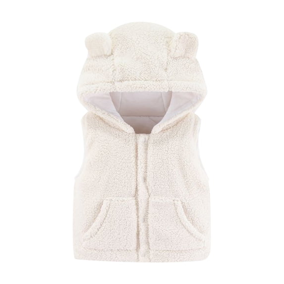Toddler Boys Girls Sherpa Fleece Vest Sleeveless Bear Ears Hooded Jacket