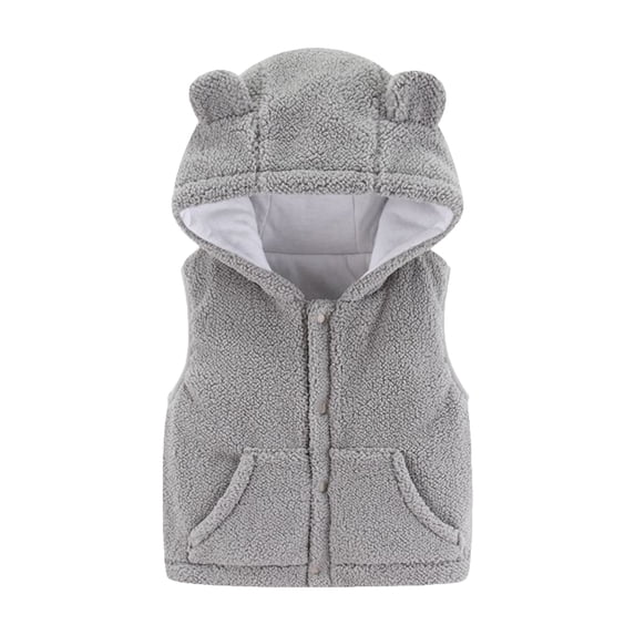Toddler Boys Girls Sherpa Fleece Vest Sleeveless Bear Ears Hooded Jacket