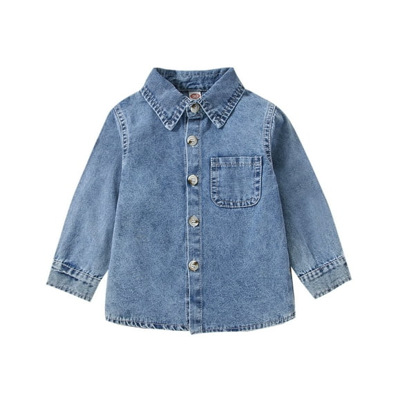 Toddler Boys Girls Shirt Coat Jacket Denim Long Sleeve Kids Turn Down Collar Button Tops Outwear Home School Outerwear Boy Girl Winter Fall Trendy Clothing