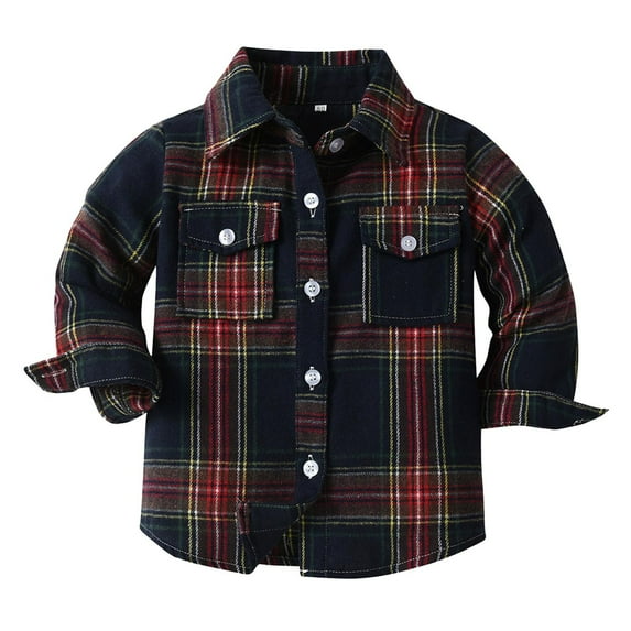Toddler Boys Girls Shirt Coat Jacket Plaid Long Sleeve Kids Lapel Button Tops Outwear