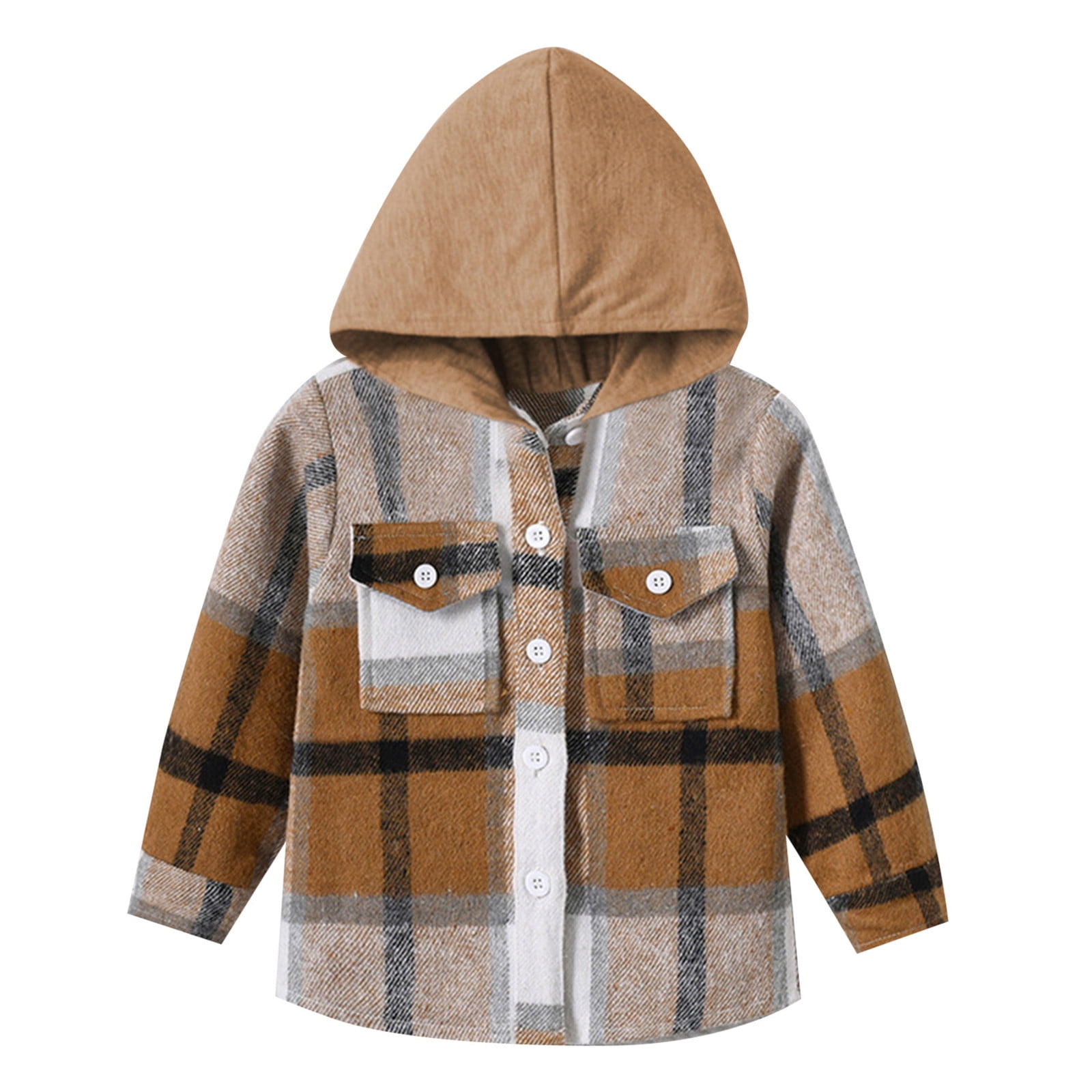 Toddler Boys Girls Shirt Coat Jacket Plaid Long Sleeve Kids Tops Hooded
