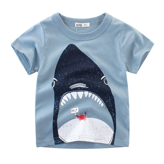 Toddler Boys Girls Shirts Baby Cartoon Sharks Short Sleeve Crewneck Tee Kids Clothes Size 5-6T