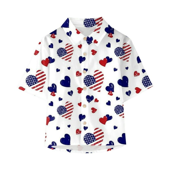 Toddler Boys Girls Short Sleeve Botton Independence Day 4th Of July Prints Kids Tops T Shirt